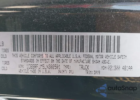 2020 Ram 1500 Laramie из США, поврежденный, VIN 1C6SRFJM5LN302501